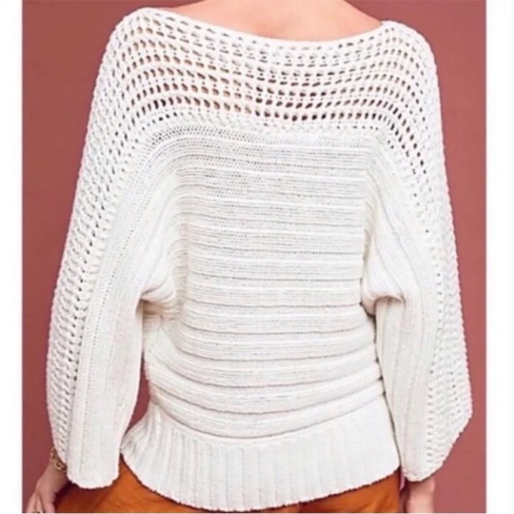 Elegant Anthropologie X Moth Chatwin Cream Chunky Cable Knit Women's Sweater - Picture 3 of 13
